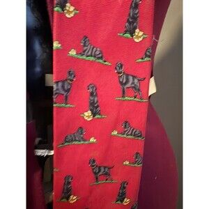 Alynn Neckwear Tie 100% Silk Red Black Labrador Retriever dog Necktie